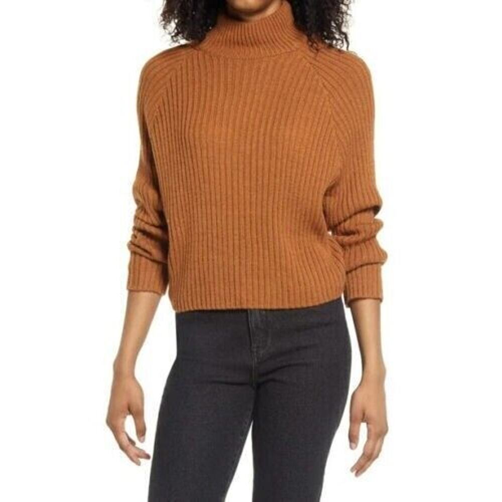 Ten Sixty Sherman Women's Open Back Mock Neck Sweater‎ In Tan Dale Medium $45